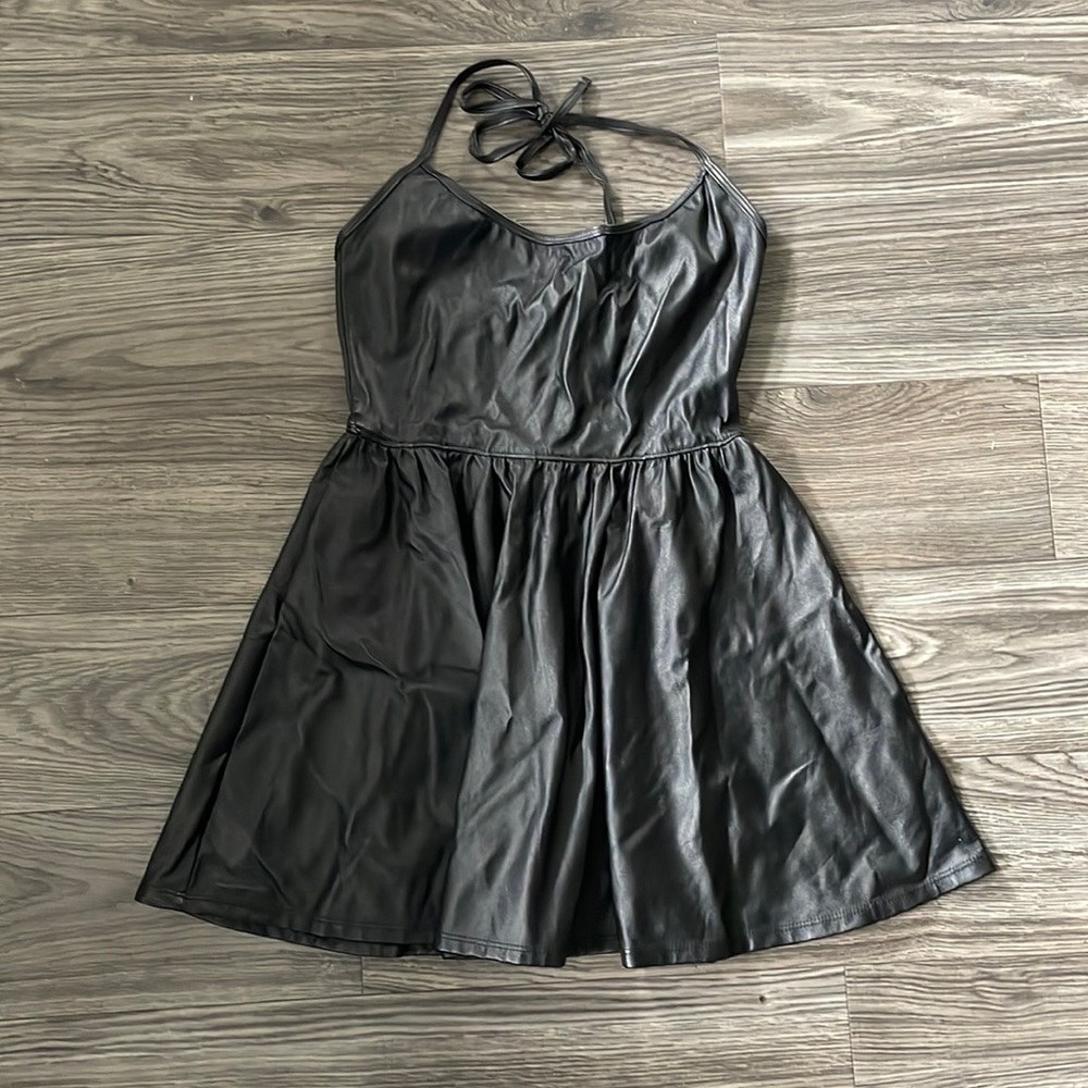 American Apparel Faux Leather Halter Skater Dress - M